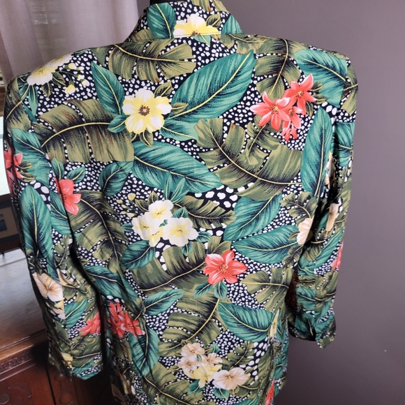 VINTAGE 80'S LIZ CLAIBORNE FLORAL TROPICAL ANIMAL PRINT BLAZER - Picture 6 of 11